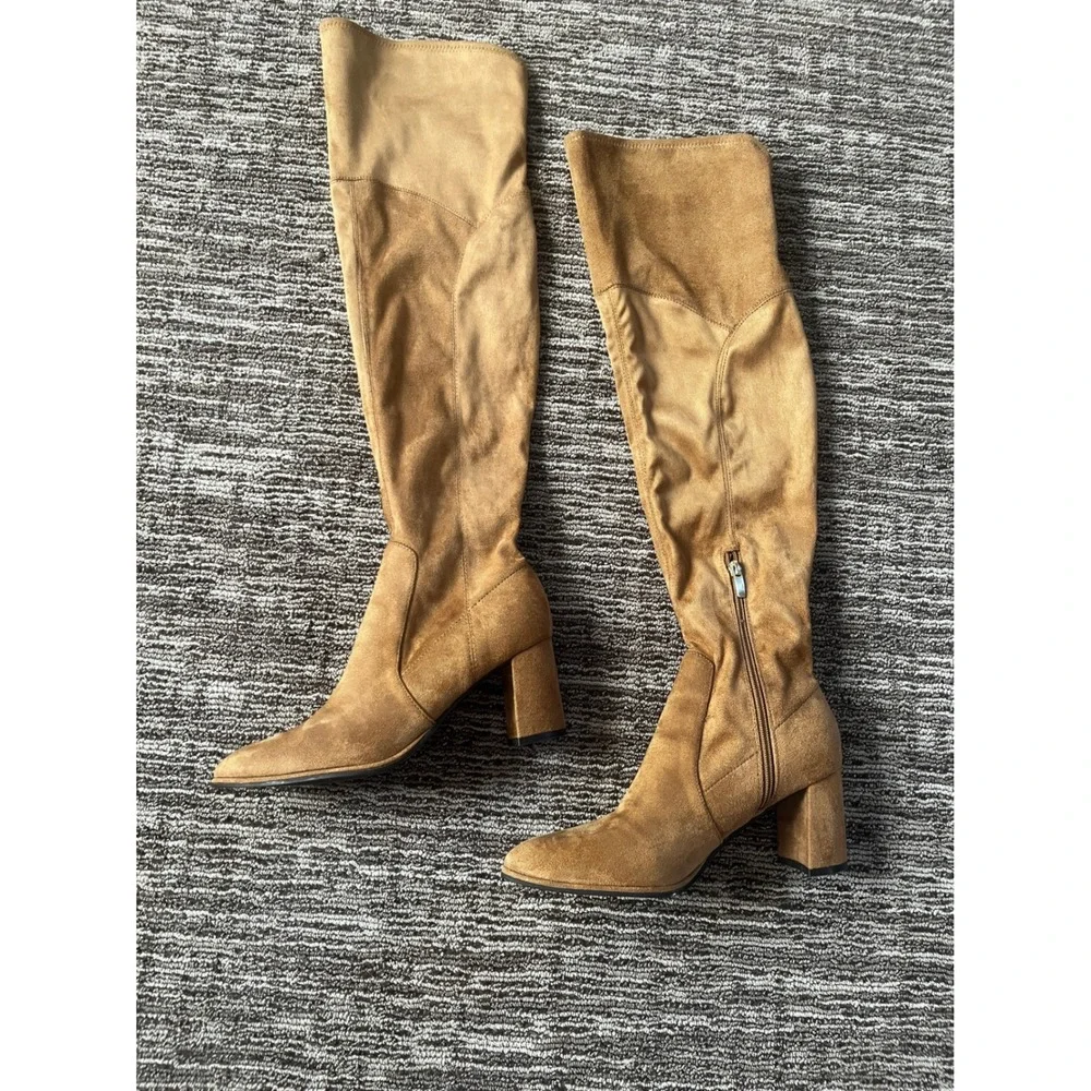 Marc Fisher Luley Tan Faux Suede Over The Knee Block Heel Boots 8M MFLULEY
